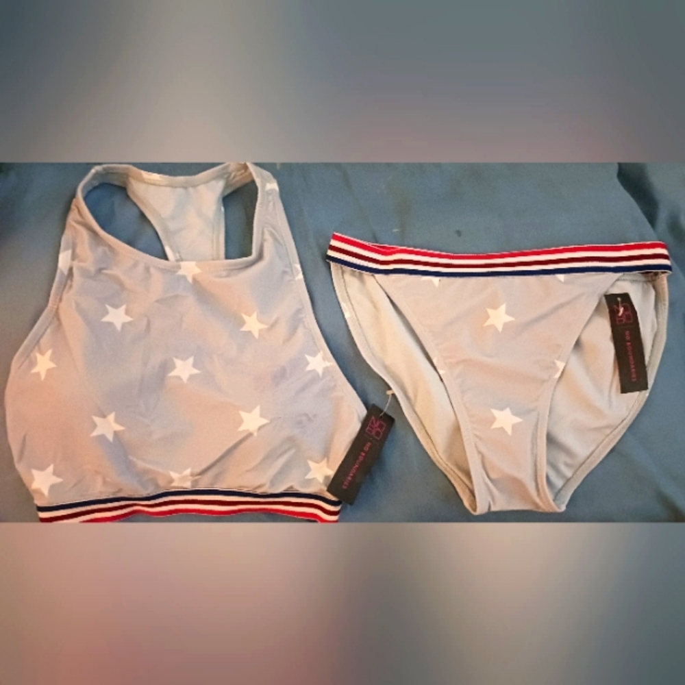 Light blue star print bikini Sz M